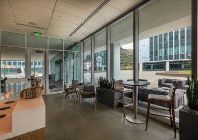 cafe seating at modern biotech building in Brisbane
