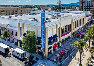 aerial view of downtown Redwood City theater and shopping area
