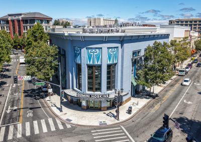 aerial view of downtown Redwood City theater and shopping area