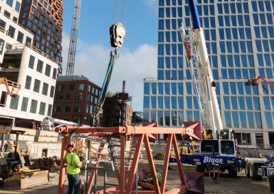 tower crane installation at Mission Rock development in San Francisco