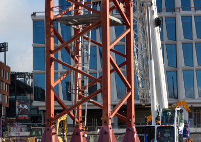 tower crane installation at Mission Rock development in San Francisco